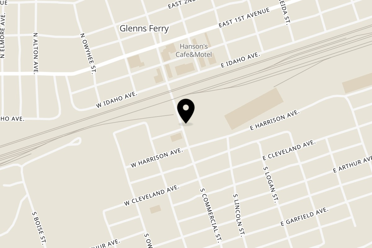 Map showing the location of Fudge Factory Grill & Ice Cream on 160 S Commercial St in Glenns Ferry